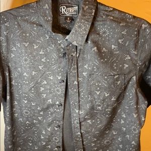 Dark Grey Paisleys print button down shirt sleeve